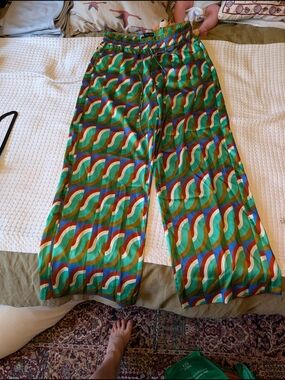 Zara Vibrant Retro Wave Wide-Leg Lounge Pants Size L